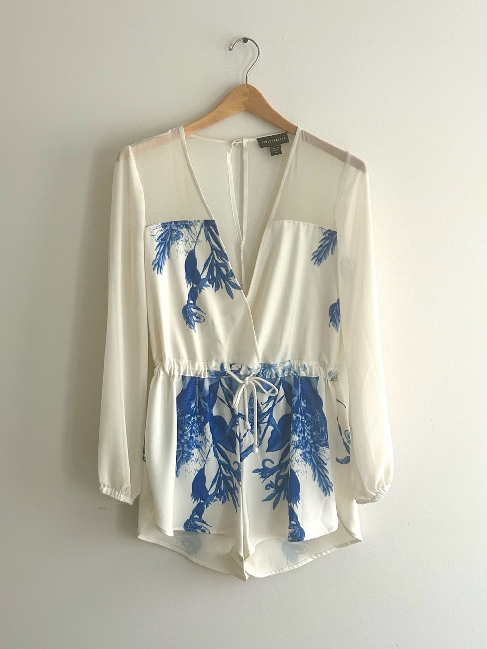 STYLESTALKER romper with mesh sleeves and blue floral print SMALL